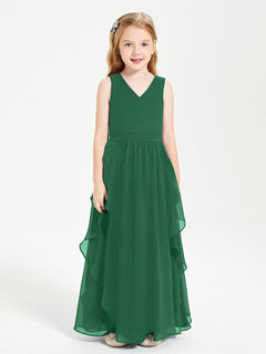 Boho Sleeveless Chiffon Junior Bridesmaid Dresses V-neck Dark Green