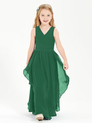 Boho Sleeveless Chiffon Junior Bridesmaid Dresses V-neck Dark Green