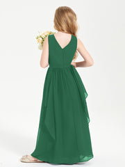 Boho Sleeveless Chiffon Junior Bridesmaid Dresses V-neck Dark Green