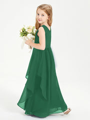 Boho Sleeveless Chiffon Junior Bridesmaid Dresses V-neck Dark Green