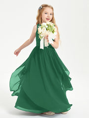 Boho Sleeveless Chiffon Junior Bridesmaid Dresses V-neck Dark Green