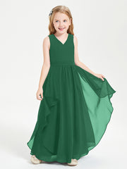Boho Sleeveless Chiffon Junior Bridesmaid Dresses V-neck Dark Green