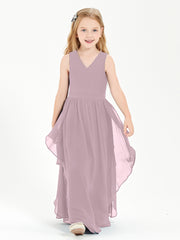Boho Sleeveless Chiffon Junior Bridesmaid Dresses V-neck Dusk