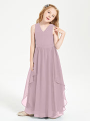 Boho Sleeveless Chiffon Junior Bridesmaid Dresses V-neck Dusk