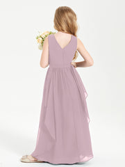 Boho Sleeveless Chiffon Junior Bridesmaid Dresses V-neck Dusk