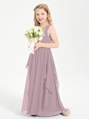 Boho Sleeveless Chiffon Junior Bridesmaid Dresses V-neck Dusk