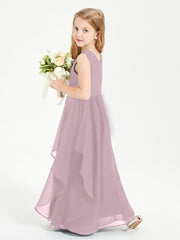 Boho Sleeveless Chiffon Junior Bridesmaid Dresses V-neck Dusk