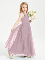 Boho Sleeveless Chiffon Junior Bridesmaid Dresses V-neck Dusk