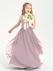 Boho Sleeveless Chiffon Junior Bridesmaid Dresses V-neck Dusk