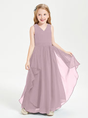 Boho Sleeveless Chiffon Junior Bridesmaid Dresses V-neck Dusk