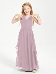 Boho Sleeveless Chiffon Junior Bridesmaid Dresses V-neck Dusk