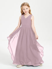 Boho Sleeveless Chiffon Junior Bridesmaid Dresses V-neck Dusk
