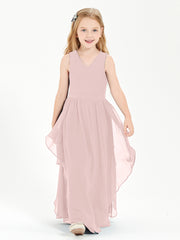 Boho Sleeveless Chiffon Junior Bridesmaid Dresses V-neck Dusty Rose