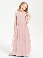 Boho Sleeveless Chiffon Junior Bridesmaid Dresses V-neck Dusty Rose