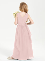 Boho Sleeveless Chiffon Junior Bridesmaid Dresses V-neck Dusty Rose