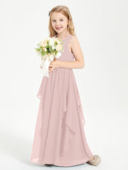 Boho Sleeveless Chiffon Junior Bridesmaid Dresses V-neck Dusty Rose