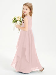 Boho Sleeveless Chiffon Junior Bridesmaid Dresses V-neck Dusty Rose