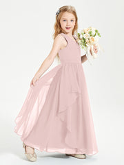 Boho Sleeveless Chiffon Junior Bridesmaid Dresses V-neck Dusty Rose