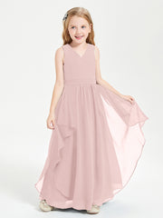 Boho Sleeveless Chiffon Junior Bridesmaid Dresses V-neck Dusty Rose