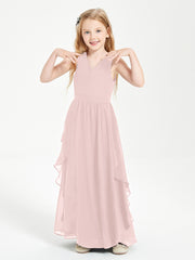 Boho Sleeveless Chiffon Junior Bridesmaid Dresses V-neck Dusty Rose