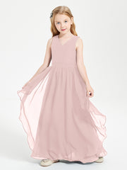 Boho Sleeveless Chiffon Junior Bridesmaid Dresses V-neck Dusty Rose