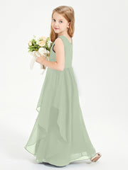 Boho Sleeveless Chiffon Junior Bridesmaid Dresses V-neck Dusty Sage