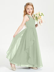 Boho Sleeveless Chiffon Junior Bridesmaid Dresses V-neck Dusty Sage
