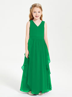 Boho Sleeveless Chiffon Junior Bridesmaid Dresses V-neck Emerald