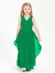 Boho Sleeveless Chiffon Junior Bridesmaid Dresses V-neck Emerald