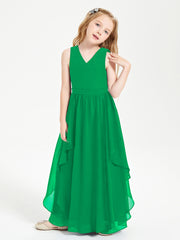 Boho Sleeveless Chiffon Junior Bridesmaid Dresses V-neck Emerald