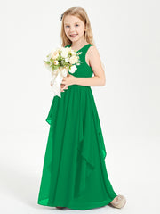 Boho Sleeveless Chiffon Junior Bridesmaid Dresses V-neck Emerald