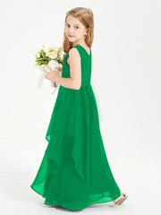 Boho Sleeveless Chiffon Junior Bridesmaid Dresses V-neck Emerald