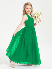 Boho Sleeveless Chiffon Junior Bridesmaid Dresses V-neck Emerald