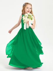 Boho Sleeveless Chiffon Junior Bridesmaid Dresses V-neck Emerald