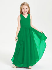 Boho Sleeveless Chiffon Junior Bridesmaid Dresses V-neck Emerald