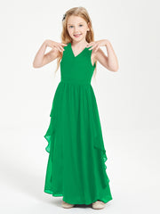 Boho Sleeveless Chiffon Junior Bridesmaid Dresses V-neck Emerald