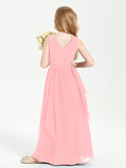 Boho Sleeveless Chiffon Junior Bridesmaid Dresses V-neck Flamingo