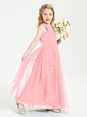 Boho Sleeveless Chiffon Junior Bridesmaid Dresses V-neck Flamingo