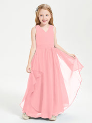 Boho Sleeveless Chiffon Junior Bridesmaid Dresses V-neck Flamingo