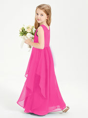 Boho Sleeveless Chiffon Junior Bridesmaid Dresses V-neck Fuchsia