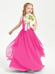 Boho Sleeveless Chiffon Junior Bridesmaid Dresses V-neck Fuchsia