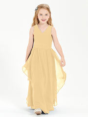 Boho Sleeveless Chiffon Junior Bridesmaid Dresses V-neck Gold