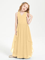 Boho Sleeveless Chiffon Junior Bridesmaid Dresses V-neck Gold