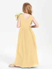 Boho Sleeveless Chiffon Junior Bridesmaid Dresses V-neck Gold