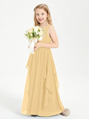 Boho Sleeveless Chiffon Junior Bridesmaid Dresses V-neck Gold