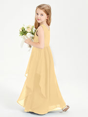Boho Sleeveless Chiffon Junior Bridesmaid Dresses V-neck Gold