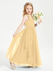 Boho Sleeveless Chiffon Junior Bridesmaid Dresses V-neck Gold