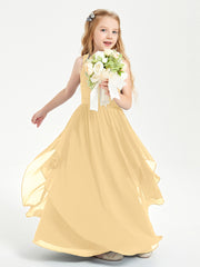 Boho Sleeveless Chiffon Junior Bridesmaid Dresses V-neck Gold