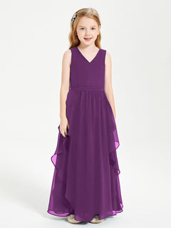 Boho Sleeveless Chiffon Junior Bridesmaid Dresses V-neck Grape