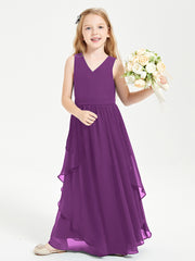 Boho Sleeveless Chiffon Junior Bridesmaid Dresses V-neck Grape